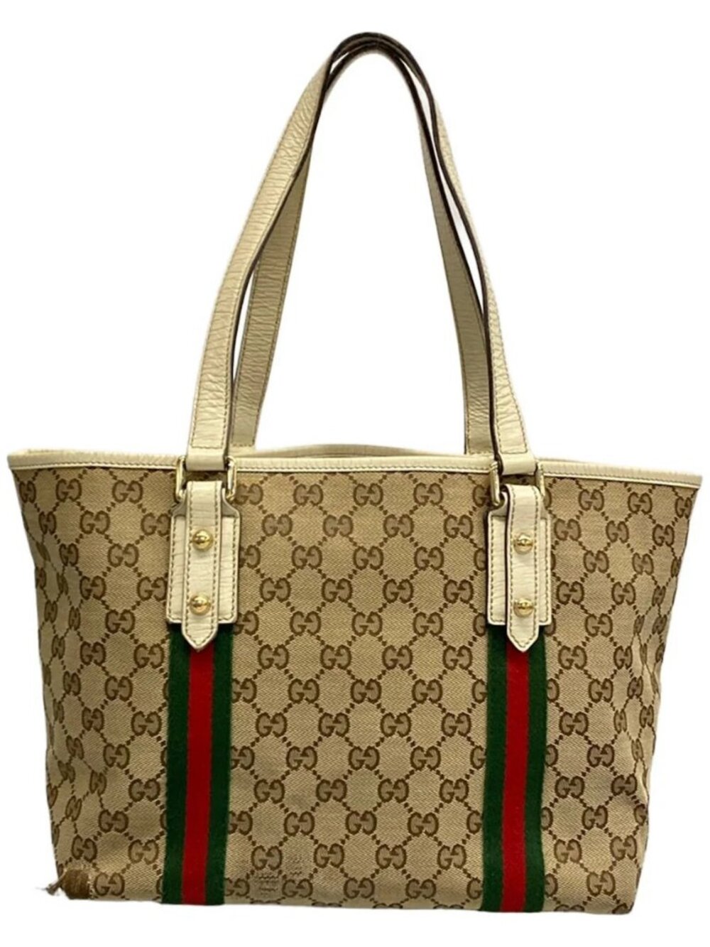 GUCCI GG/Sherry (Web) 137396 Beige Cream Multi Jacquard Leather Tote Bag - Picture 2 of 15